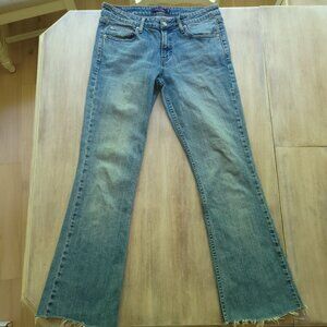 Levi's 518 Superlow Retro Bootcut Womens Jeans Blue Size 11L with Raw Hem